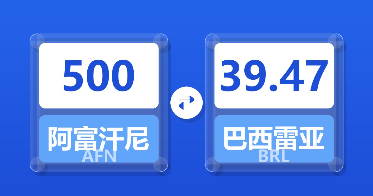 500阿富汗尼兑巴西雷亚尔