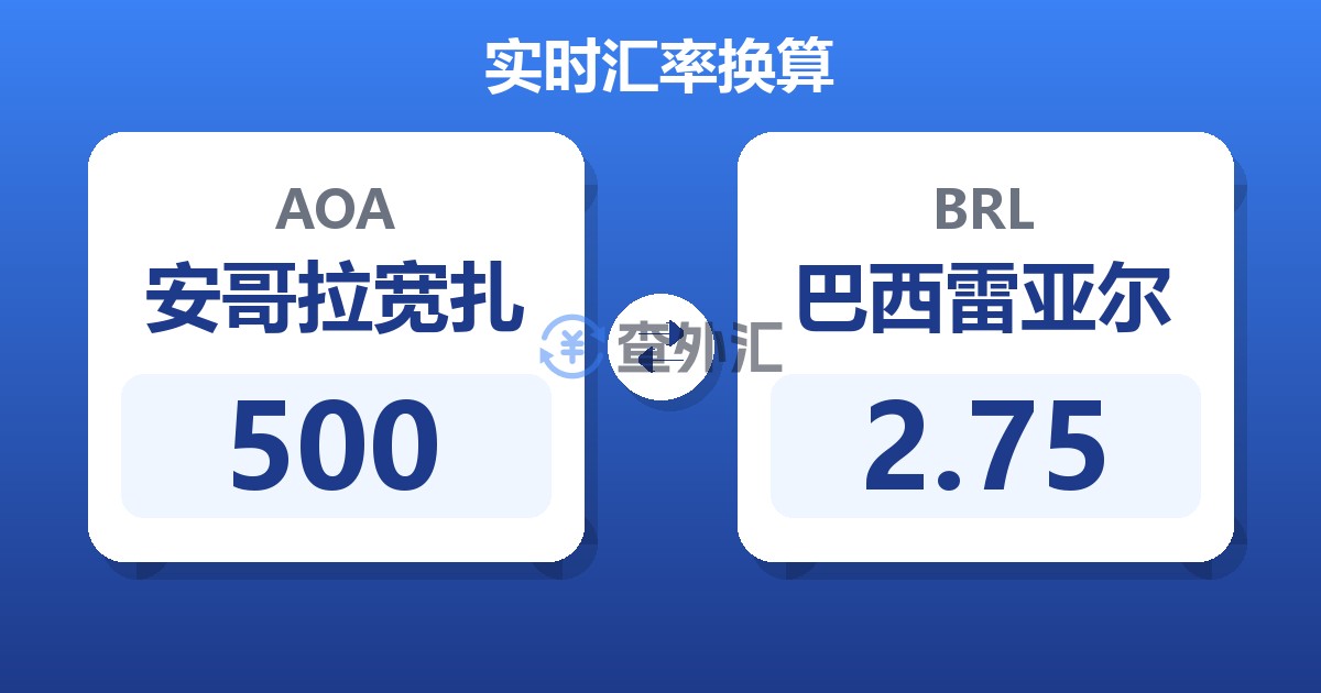 500安哥拉宽扎兑巴西雷亚尔