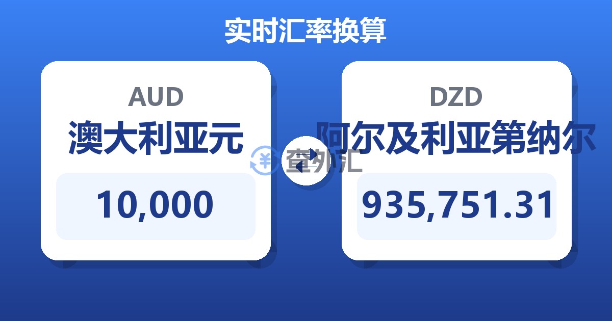 10,000澳大利亚元兑阿尔及利亚第纳尔