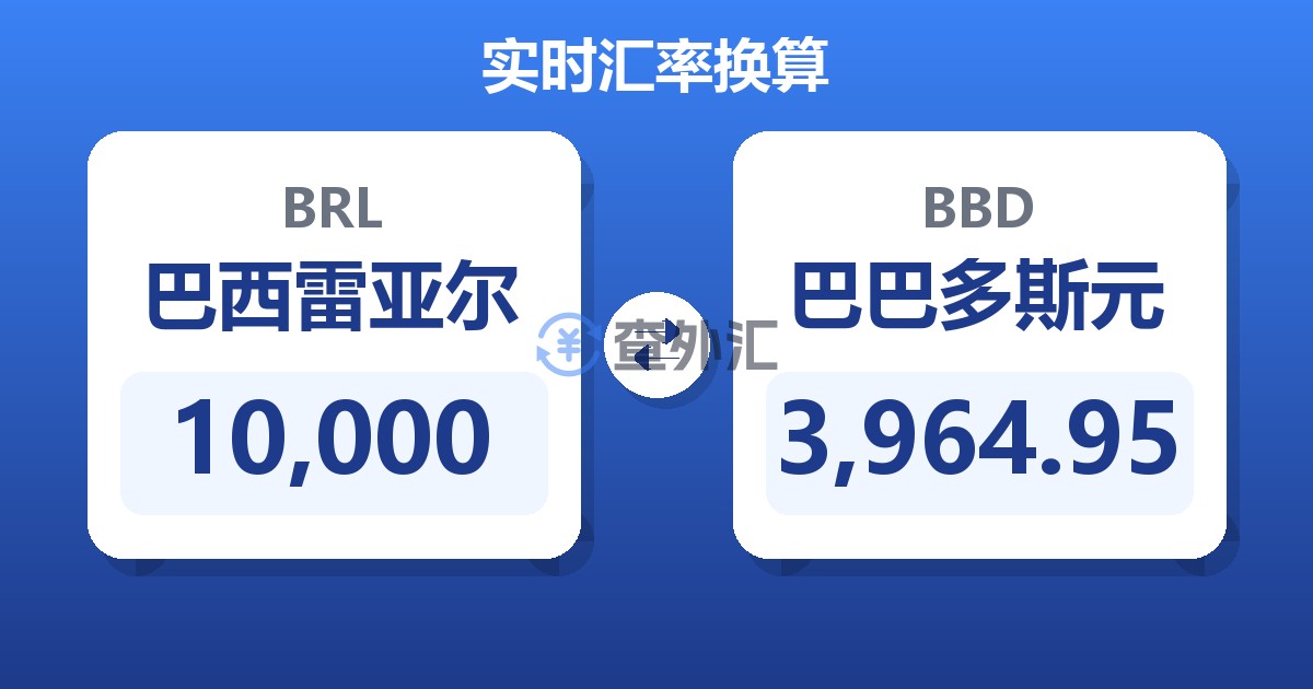 10,000巴西雷亚尔兑巴巴多斯元