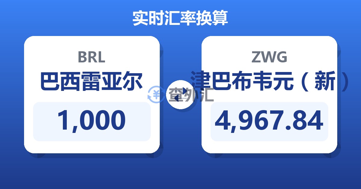 1,000巴西雷亚尔兑津巴布韦元（新）