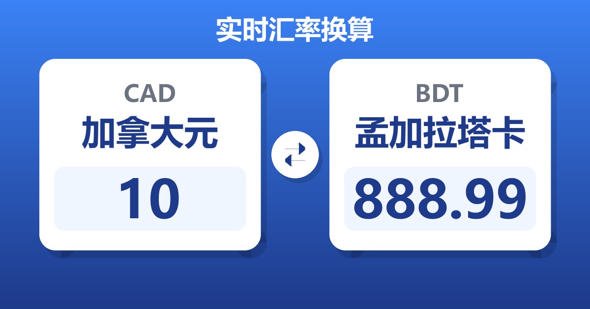 10加拿大元兑孟加拉塔卡