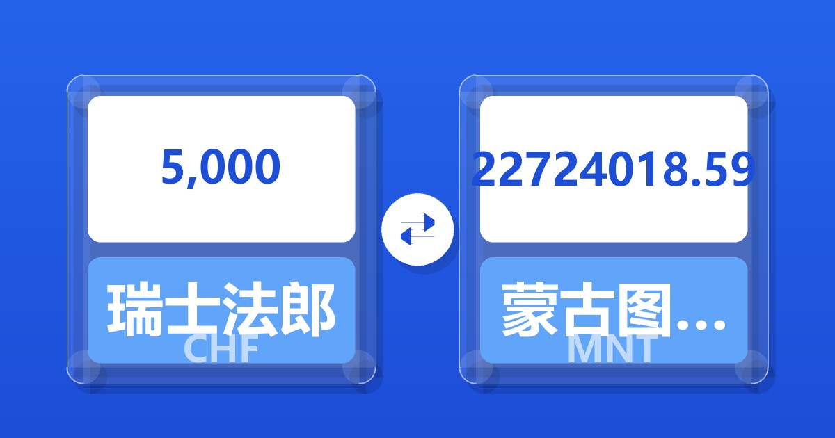 5,000瑞士法郎兑蒙古图格里克