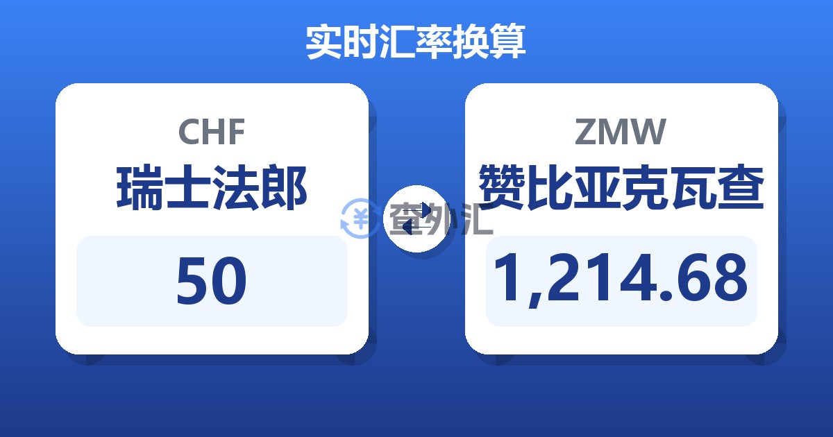 50瑞士法郎兑赞比亚克瓦查