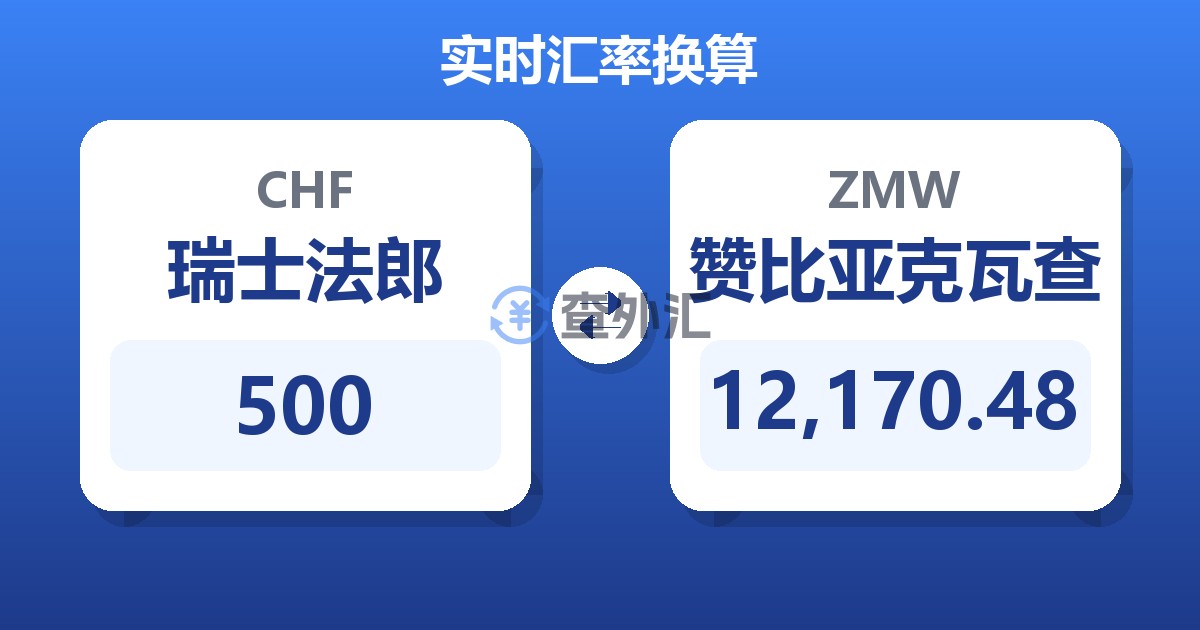 500瑞士法郎兑赞比亚克瓦查