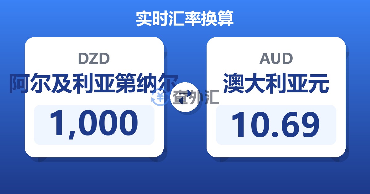 1,000阿尔及利亚第纳尔兑澳大利亚元