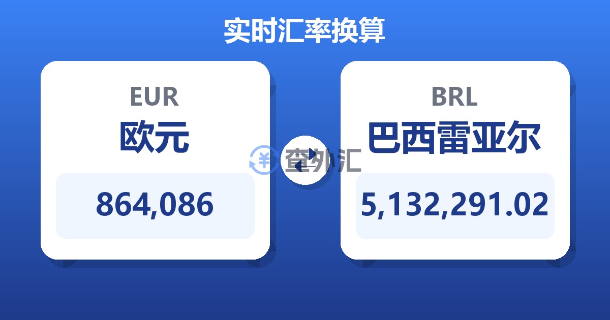 864,086欧元兑巴西雷亚尔