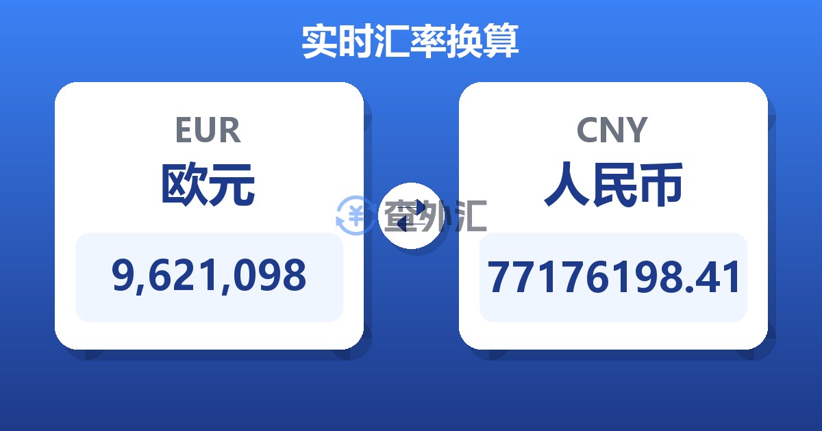 9,621,098欧元兑人民币
