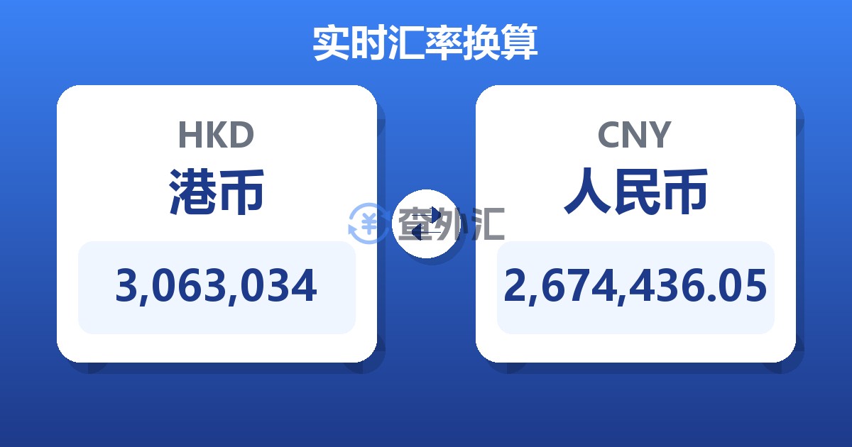 3,063,034港币兑人民币