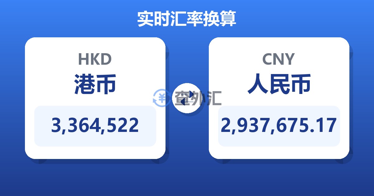 3,364,522港币兑人民币