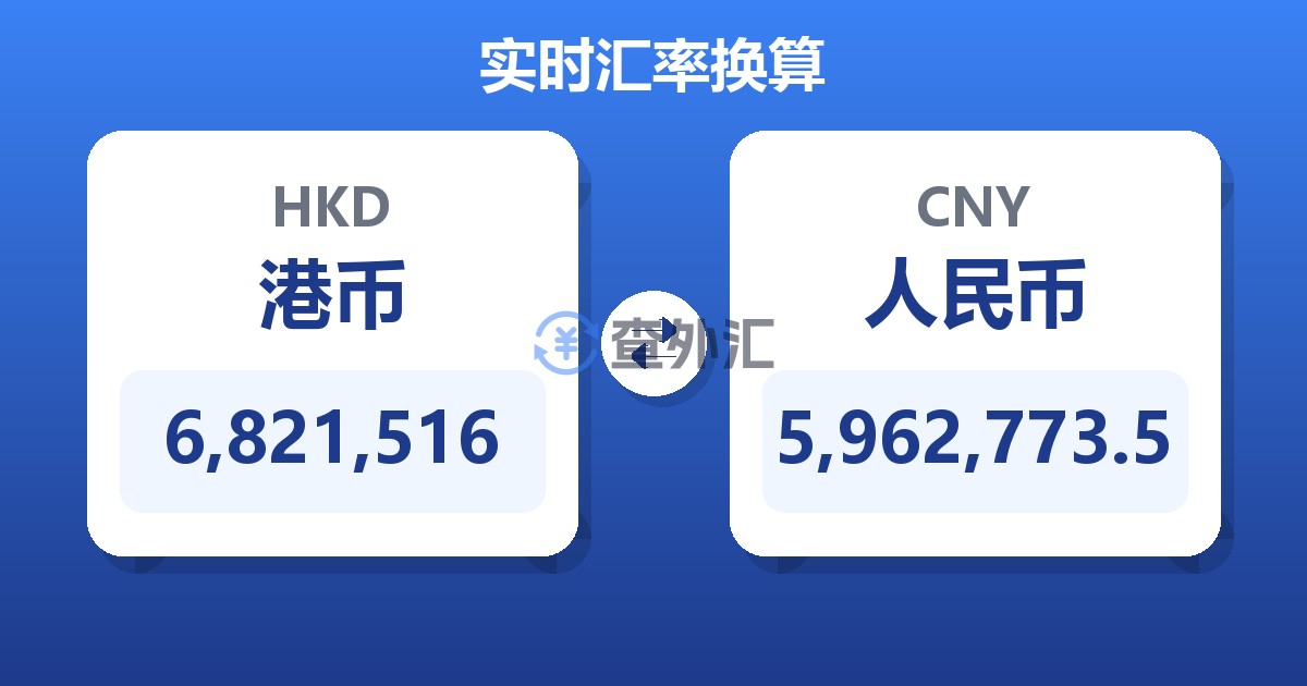 6,821,516港币兑人民币