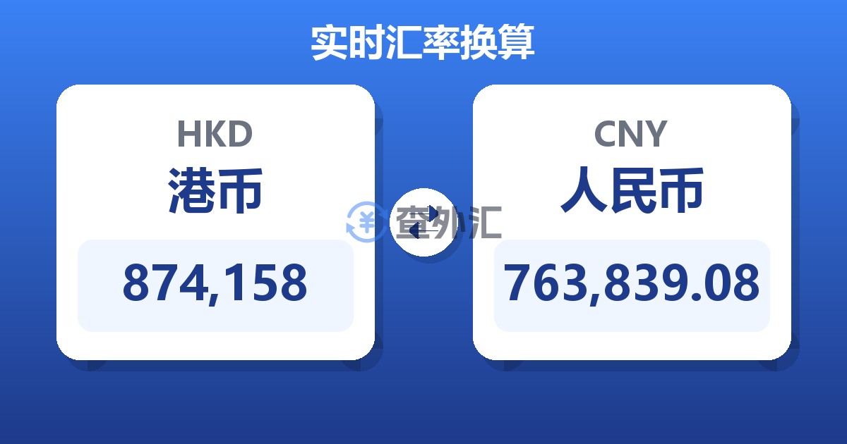 874,158港币兑人民币