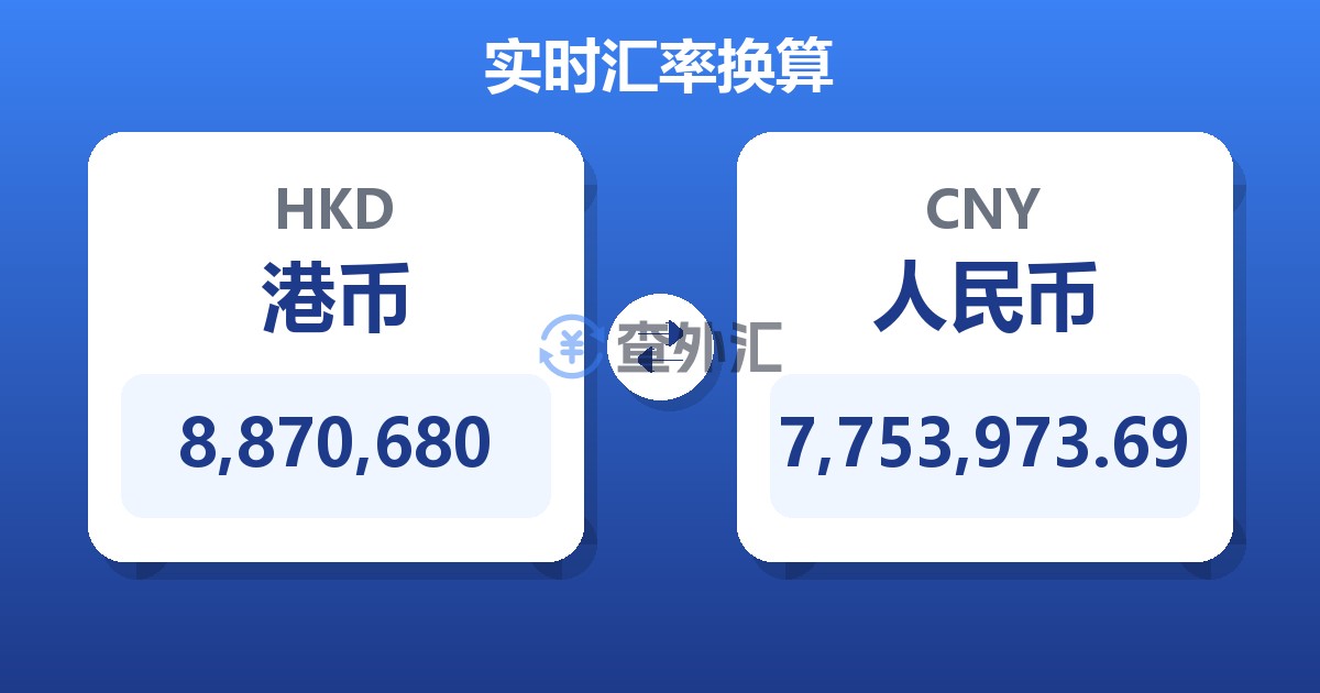 8,870,680港币兑人民币