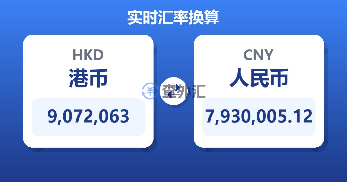 9,072,063港币兑人民币