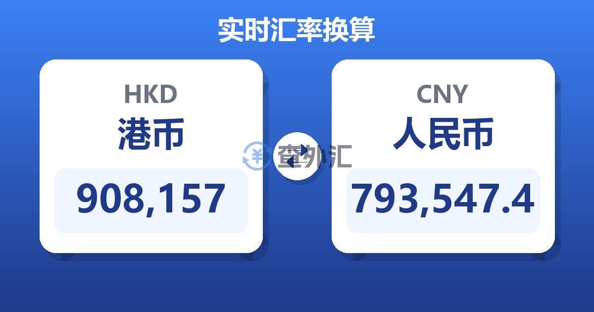 908,157港币兑人民币