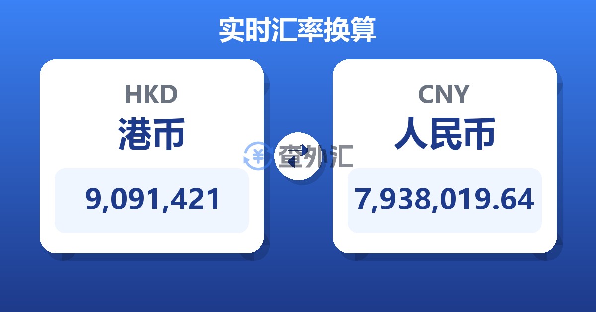 9,091,421港币兑人民币