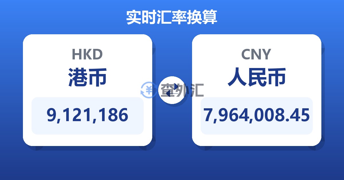 9,121,186港币兑人民币