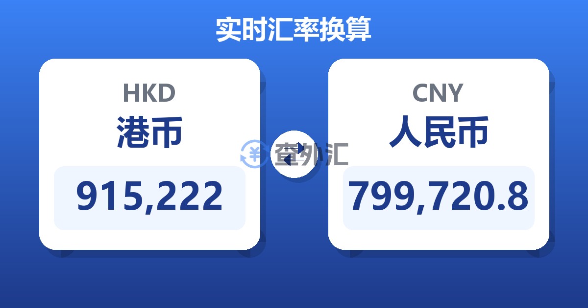 915,222港币兑人民币