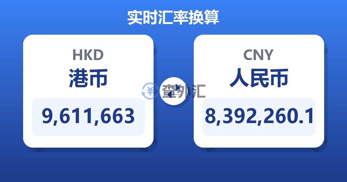 9,611,663港币兑人民币