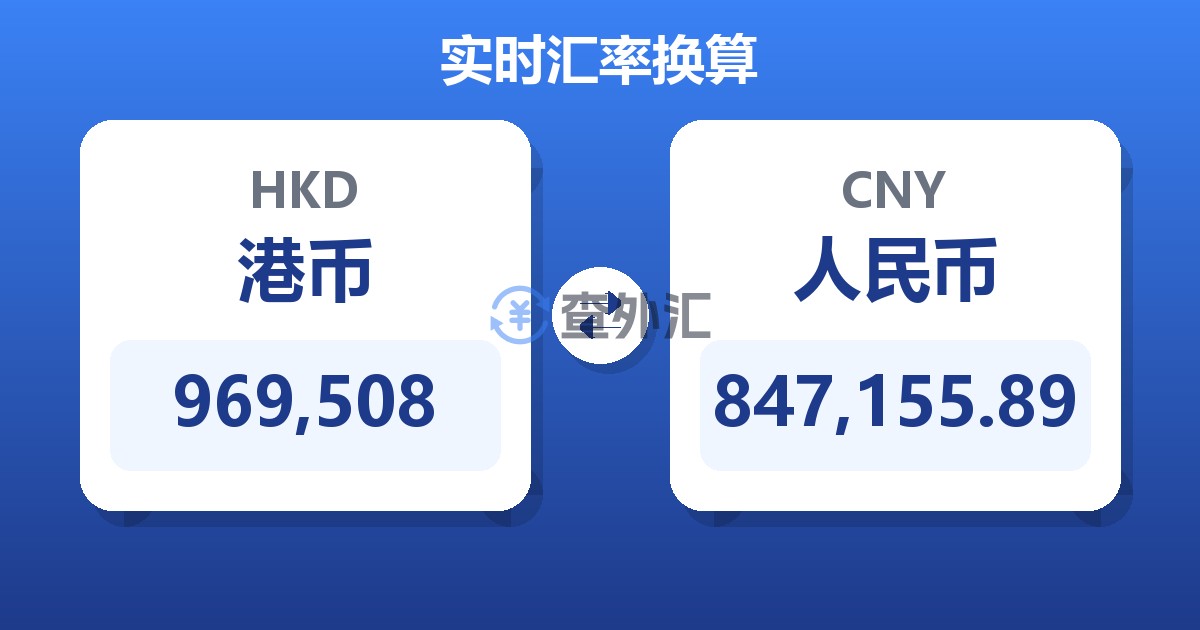 969,508港币兑人民币