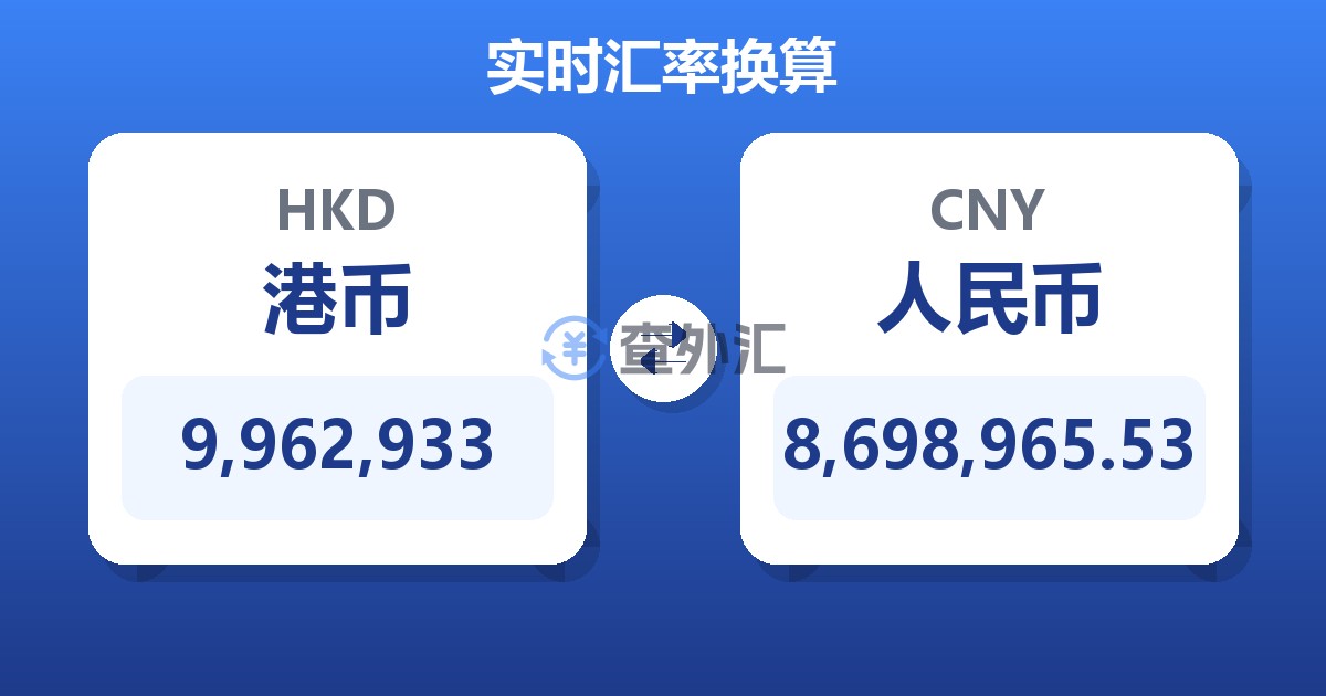 9,962,933港币兑人民币