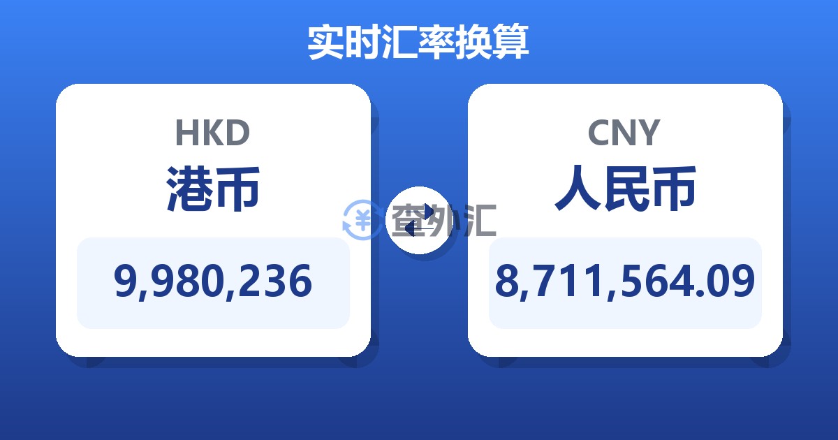 9,980,236港币兑人民币