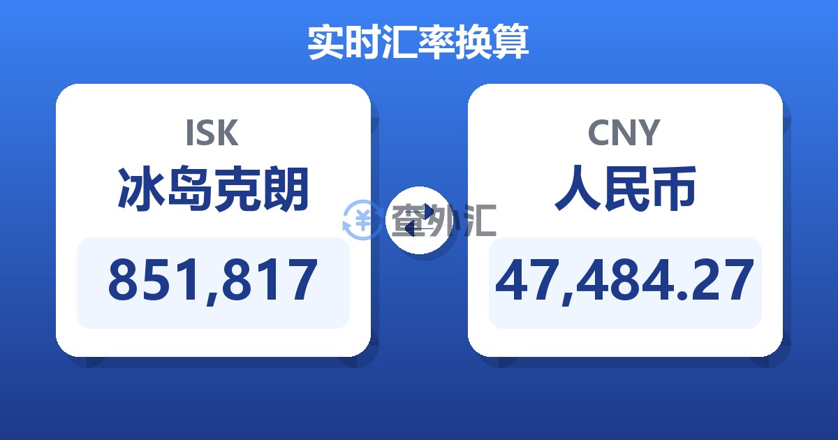 851,817冰岛克朗兑人民币