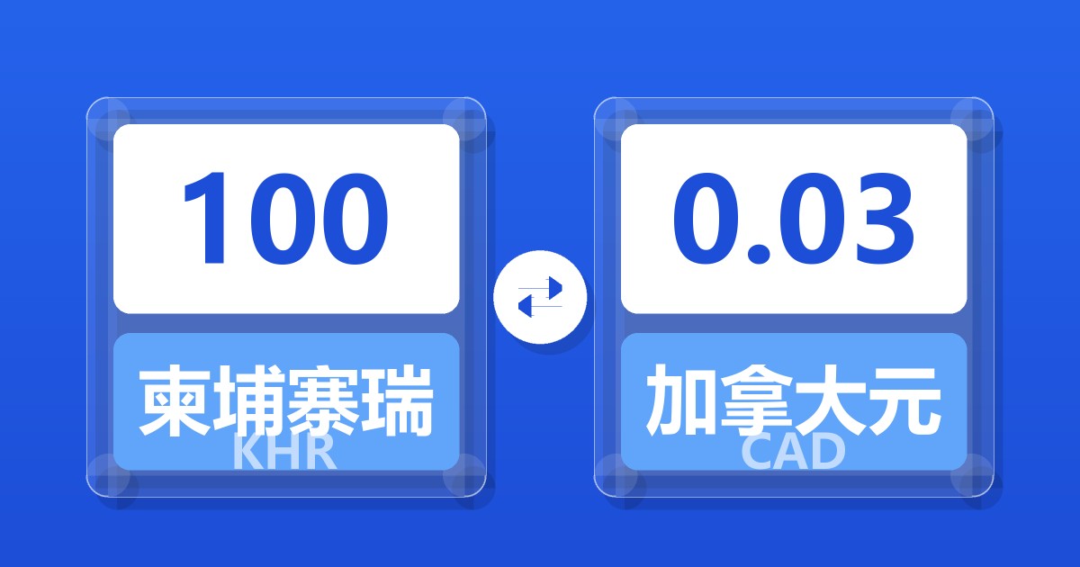 100柬埔寨瑞尔兑加拿大元