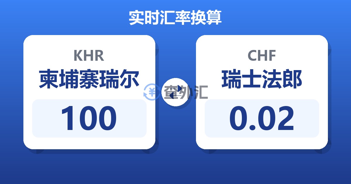 100柬埔寨瑞尔兑瑞士法郎
