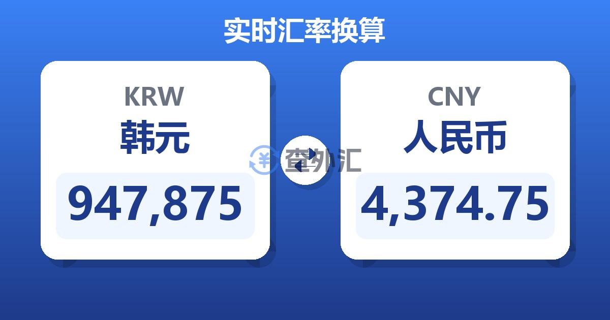 947,875韩元兑人民币