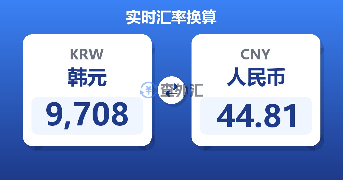 9,708韩元兑人民币