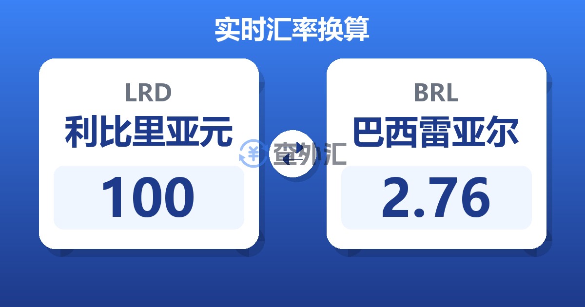 100利比里亚元兑巴西雷亚尔