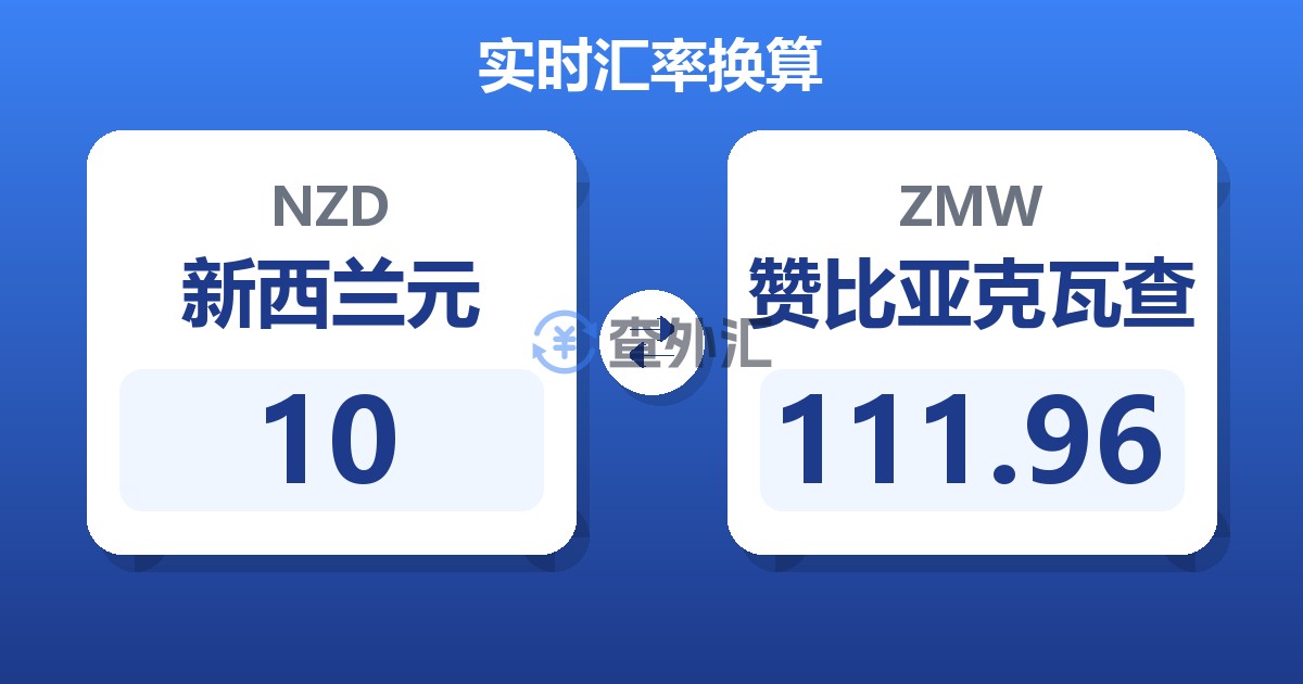 10新西兰元兑赞比亚克瓦查