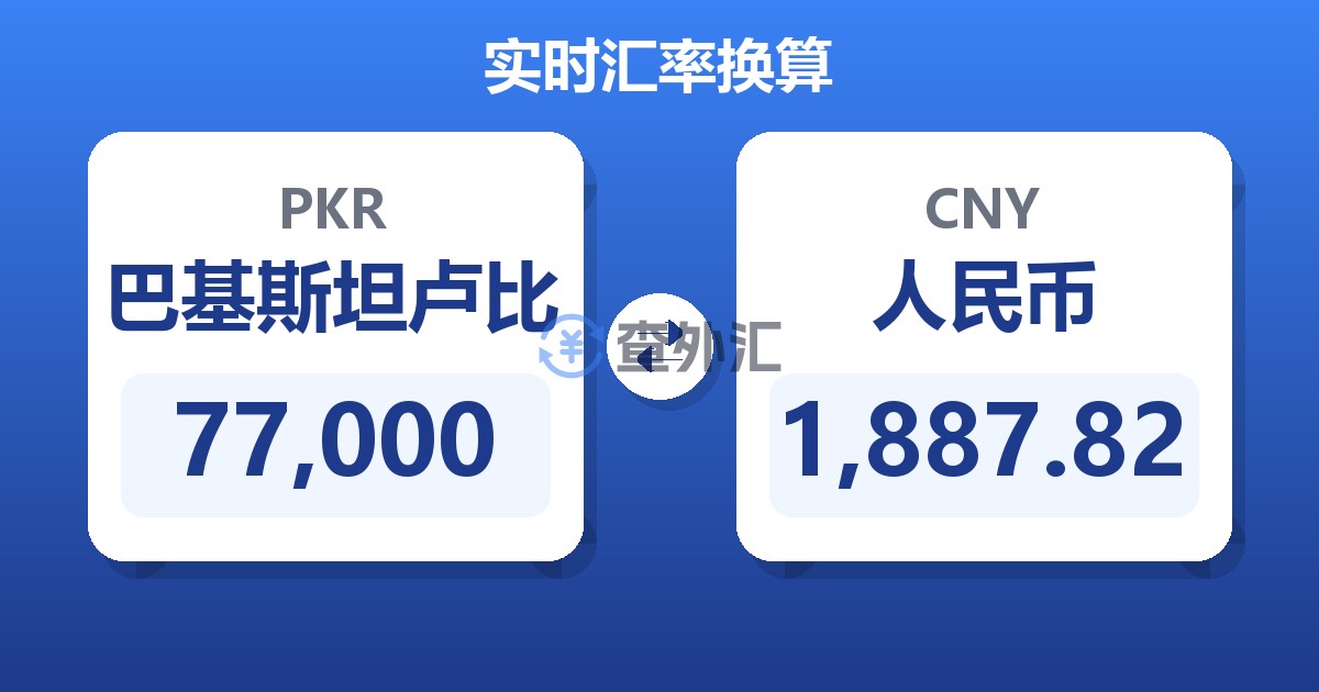 77,000巴基斯坦卢比兑人民币