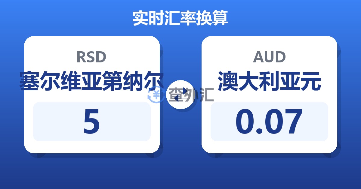 5塞尔维亚第纳尔兑澳大利亚元