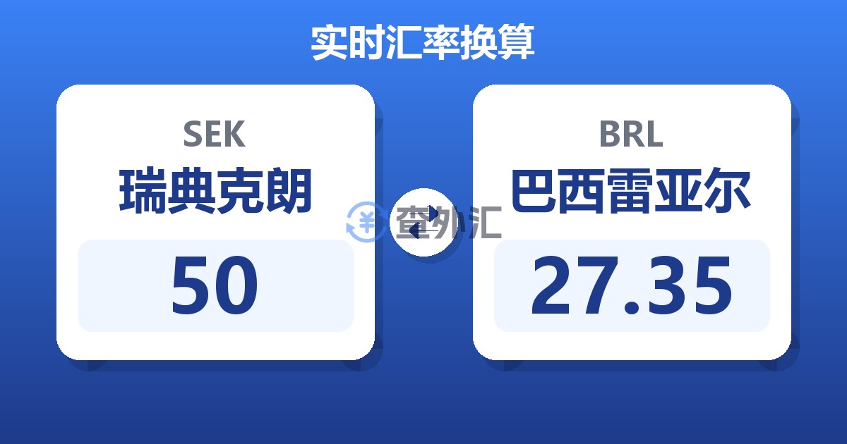 50瑞典克朗兑巴西雷亚尔