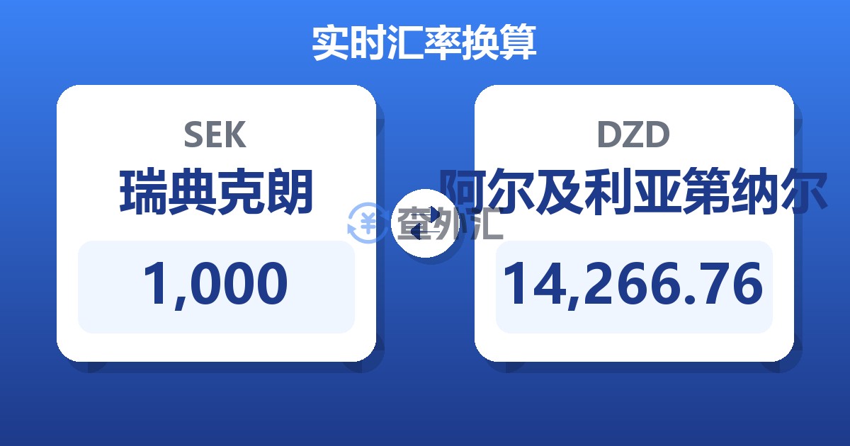 1,000瑞典克朗兑阿尔及利亚第纳尔
