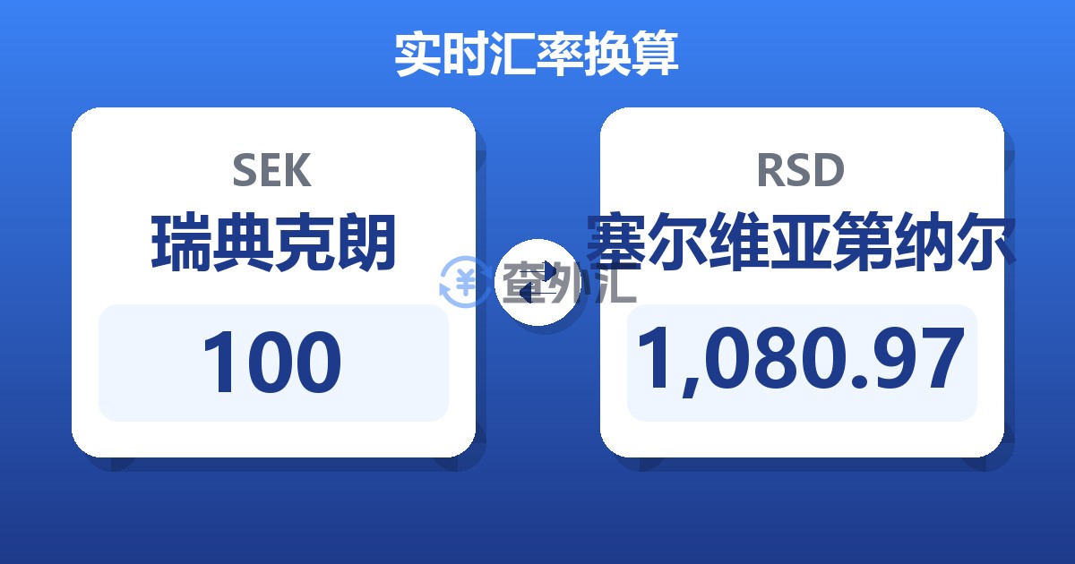 100瑞典克朗兑塞尔维亚第纳尔