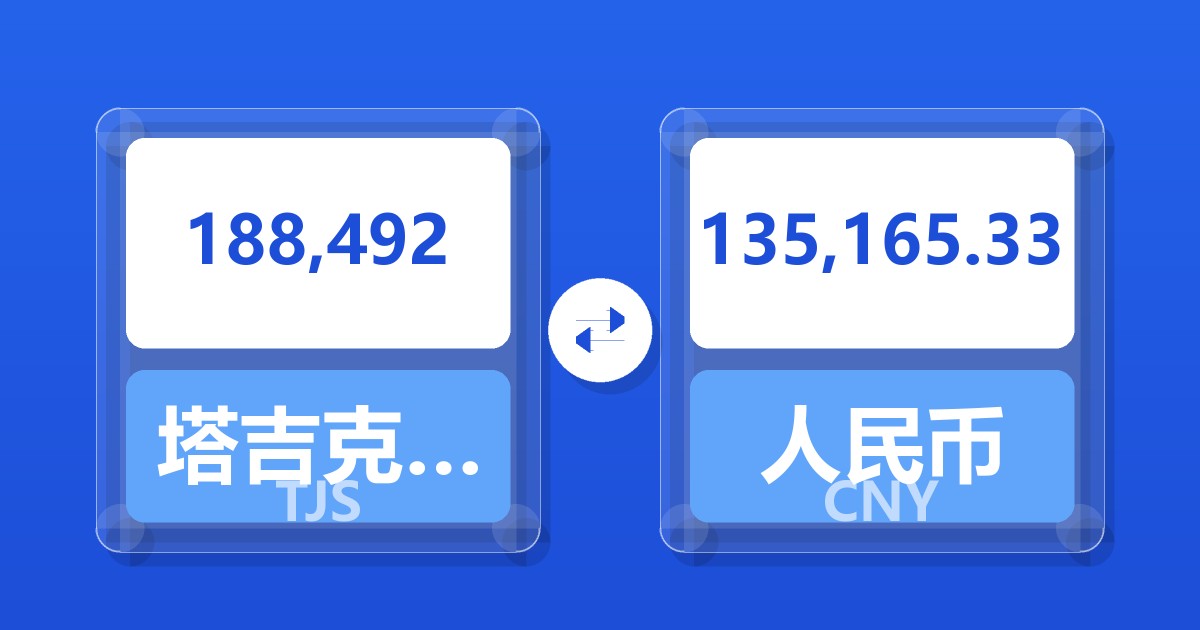 188,492塔吉克斯坦索莫尼兑人民币