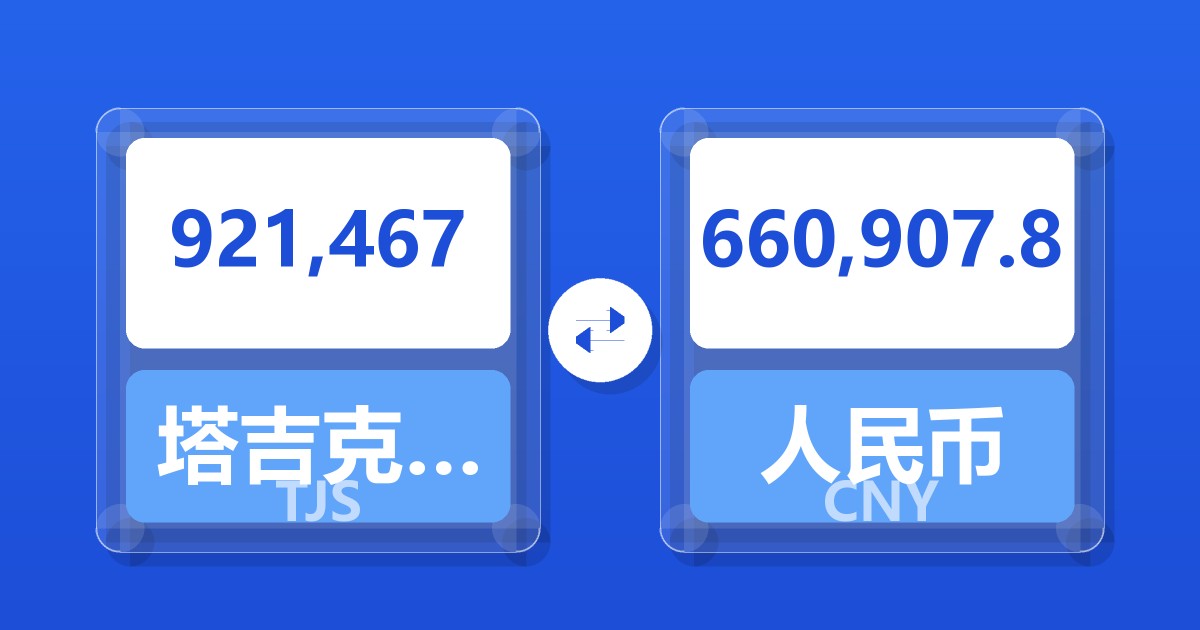 921,467塔吉克斯坦索莫尼兑人民币