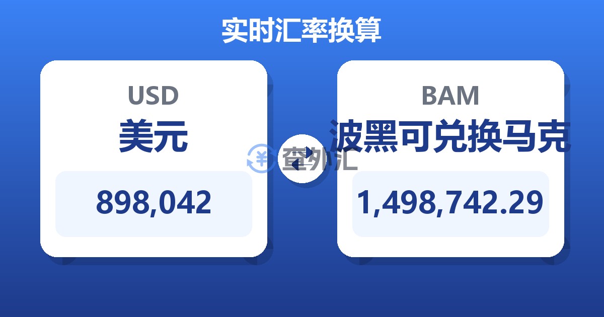 898,042美元兑波黑可兑换马克