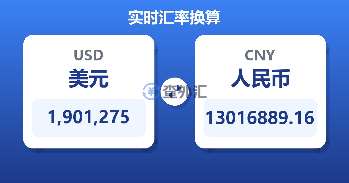 1,901,275美元兑人民币