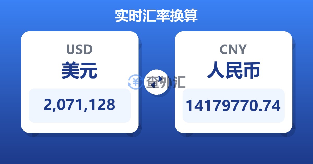 2,071,128美元兑人民币