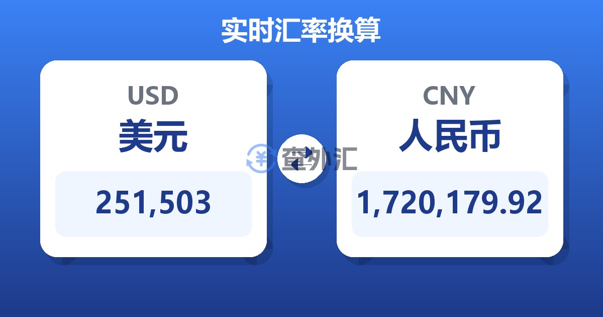 251,503美元兑人民币