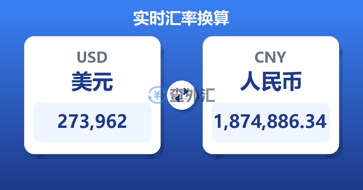 273,962美元兑人民币