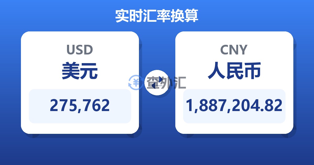 275,762美元兑人民币