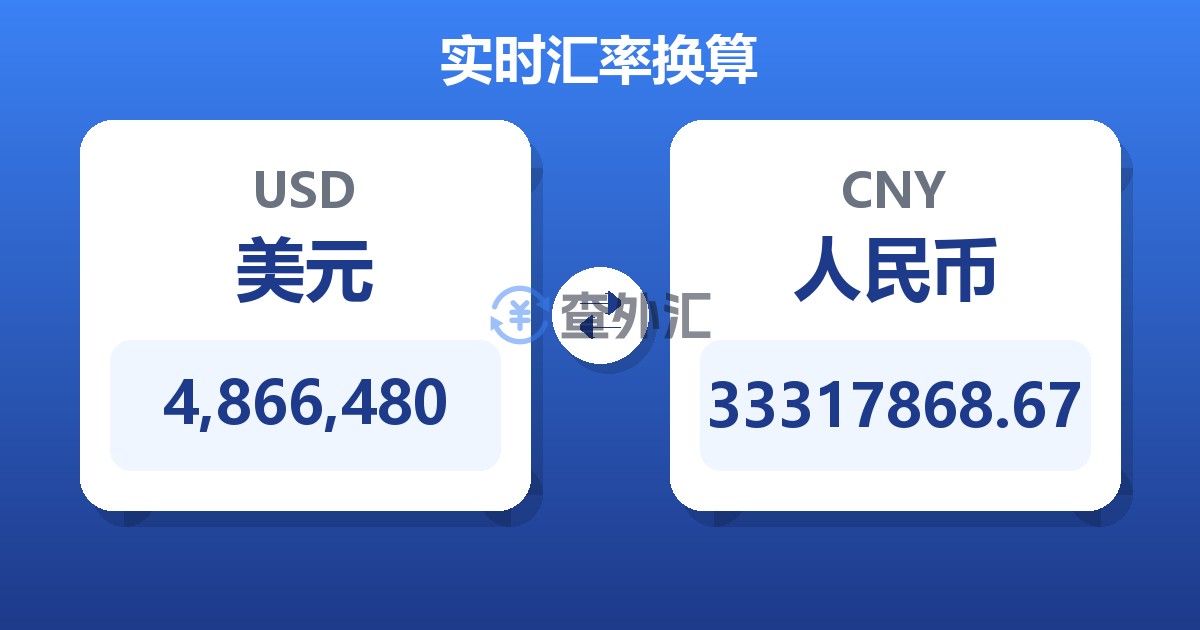 4,866,480美元兑人民币