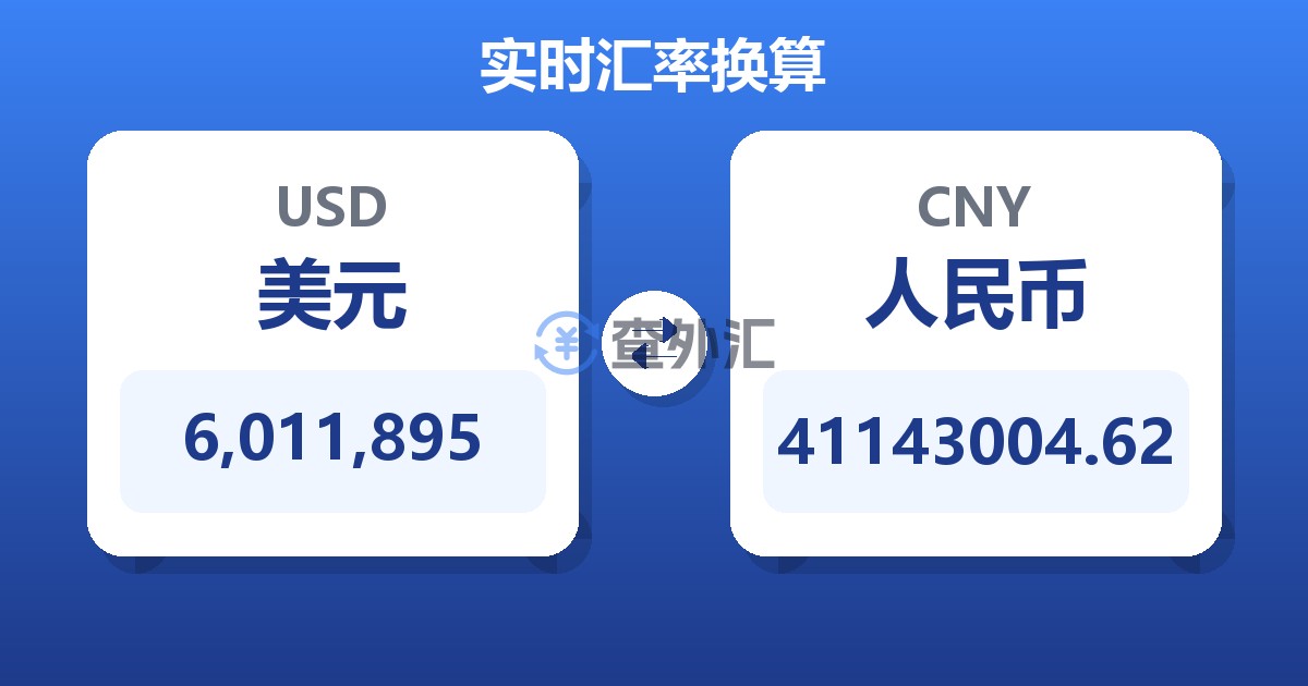 6,011,895美元兑人民币