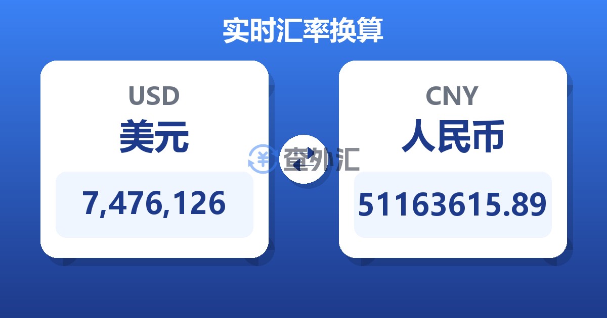 7,476,126美元兑人民币