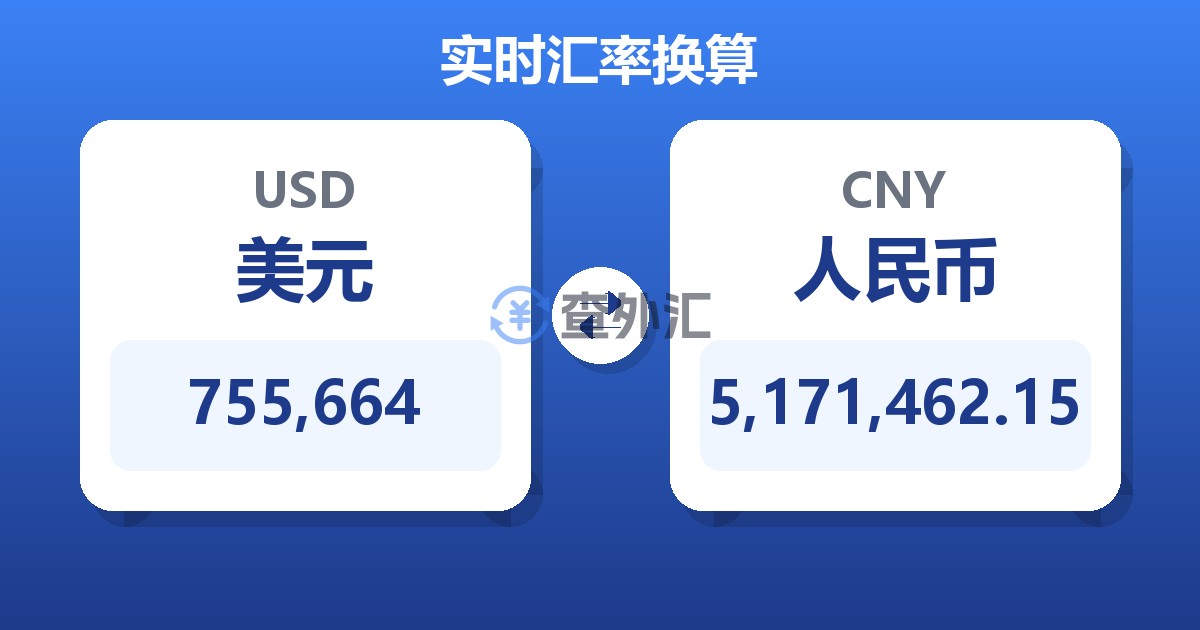755,664美元兑人民币